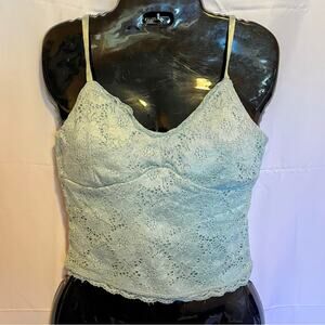 Lace Crop Top Cami Padded Spaghetti Strap Pastel Green Coquette Y2K S Babydoll